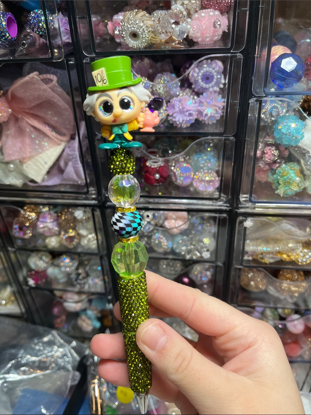 Alice in wonderland theme refillable beaded pen